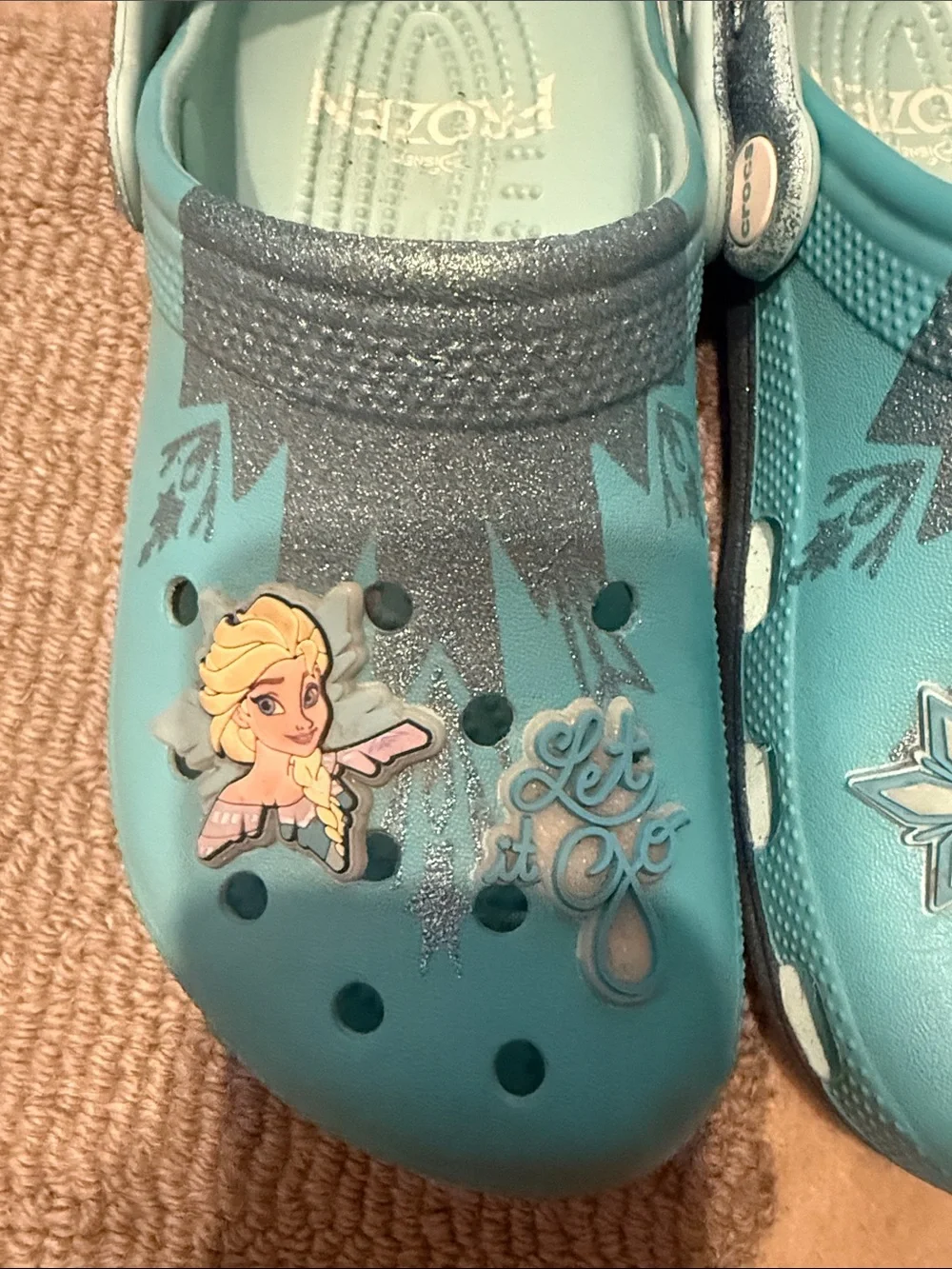 Disney Elsa Teal Blue Kids Clog Sandals with Snowflake Charms